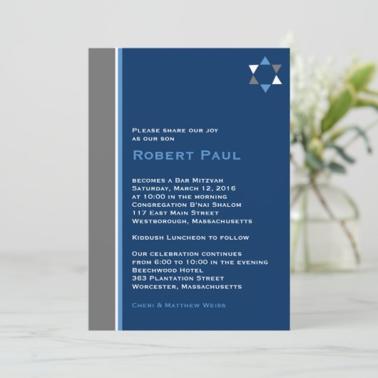 Modern Star Bar Mitzvah Uitnodiging (Staand voorkant)