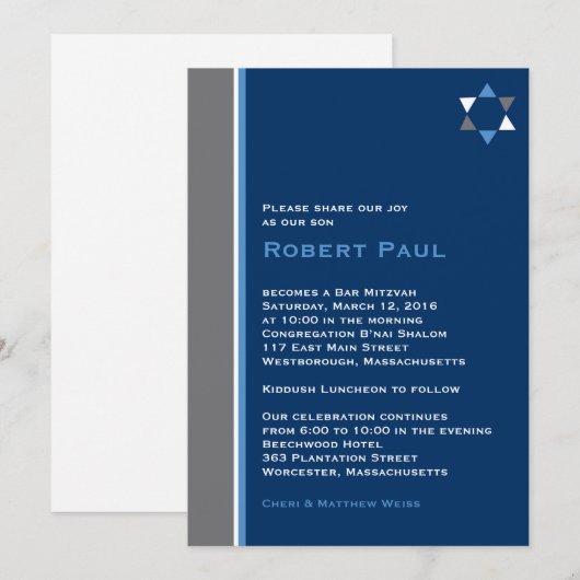 Modern Star Bar Mitzvah Uitnodiging (Voorkant / Achterkant)