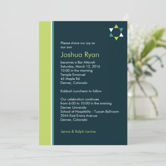 Modern Star Bar Mitzvah Uitnodiging (Staand voorkant)