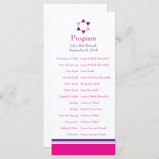 Modern Star Bat Mitzvah Programma Programmakaart (Voorkant / Achterkant)