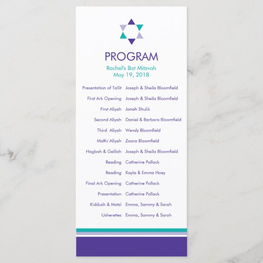 Modern Star Bat Mitzvah-programma Programmakaart (Voorkant)