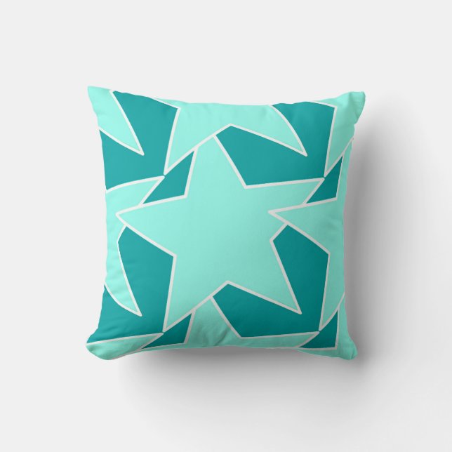 Modern Star Geometric - Aqua en turquoise Kussen (Voorkant)