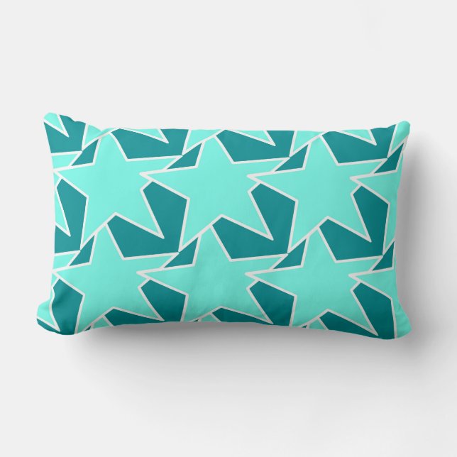Modern Star Geometric - Aqua en turquoise Kussen (Voorkant)