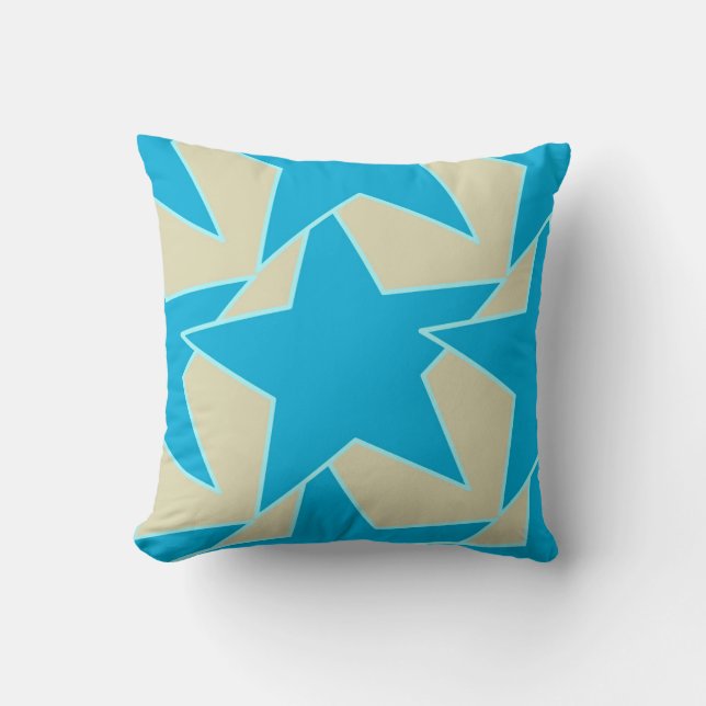 Modern Star Geometric - cerulean blue en tan Kussen (Voorkant)