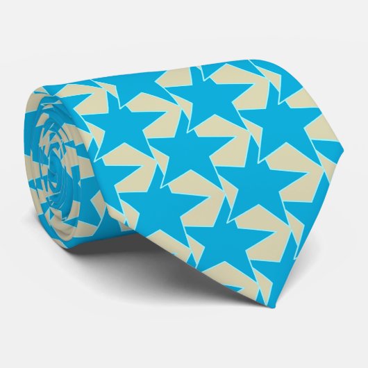 Modern Star Geometric - cerulean blue en tan Stropdas (Opgerold)