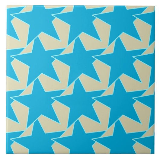 Modern Star Geometric - cerulean blue en tan Tegeltje (Voorkant)