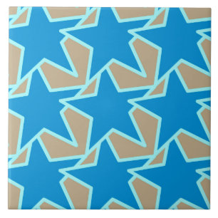 Modern Star Geometric, Cerulean Blue en Taupe Tan Tegeltje