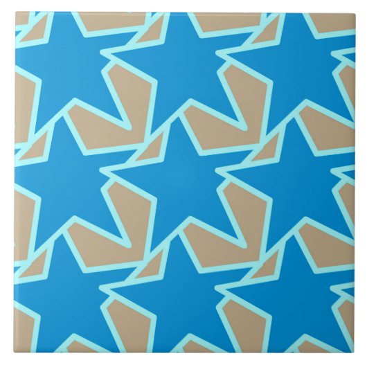 Modern Star Geometric, Cerulean Blue en Taupe Tan Tegeltje (Voorkant)