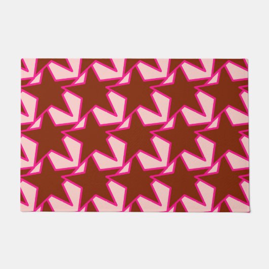 Modern Star Geometric Chocolate Brown & Peach Deurmat (Voorkant)