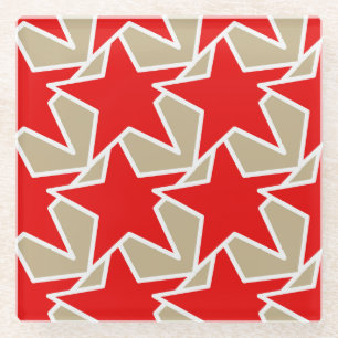Modern Star Geometric - diep rood en taupe Glazen Onderzetter