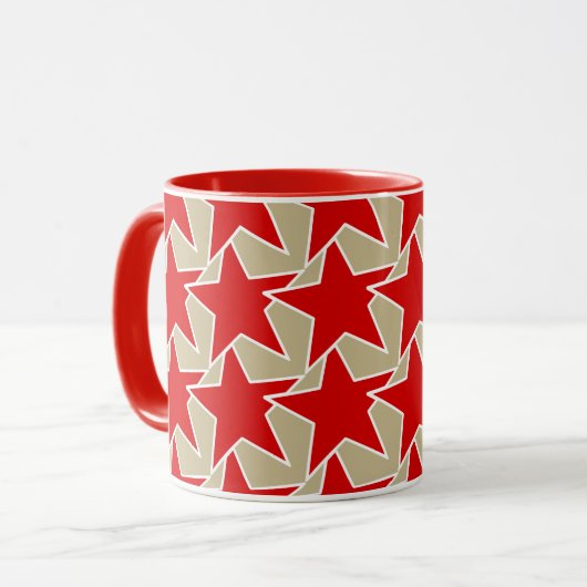 Modern Star Geometric - diep rood en taupe Mok (Voorkant links)