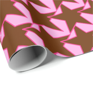 Modern Star Geometric - donkerbruin en roze Cadeaupapier