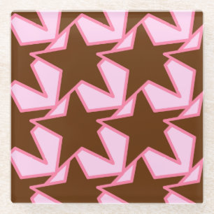 Modern Star Geometric - donkerbruin en roze Glazen Onderzetter