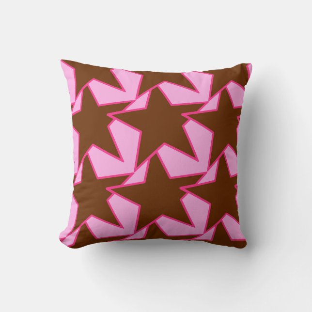 Modern Star Geometric - donkerbruin en roze Kussen (Voorkant)