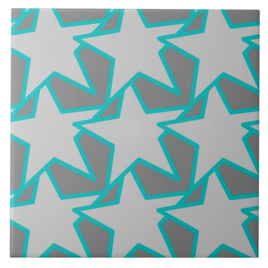 Modern Star Geometric, Grey and Turquoise Tegeltje (Voorkant)