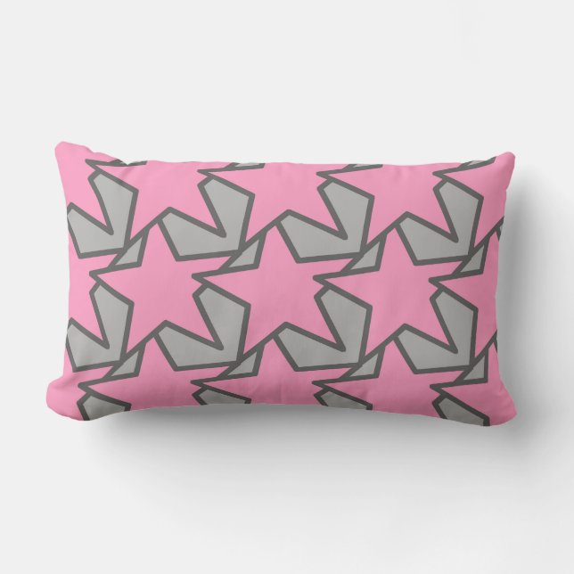 Modern Star Geometric - Grijs en koraalroze Kussen (Voorkant)