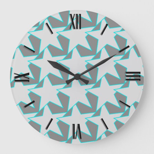 Modern Star Geometric - grijs en turquoise Grote Klok (Voorkant)