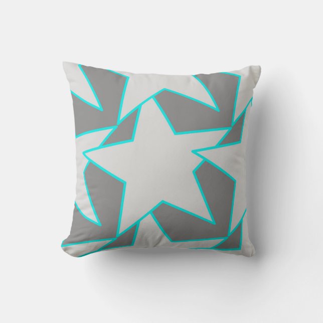 Modern Star Geometric - grijs en turquoise Kussen (Voorkant)