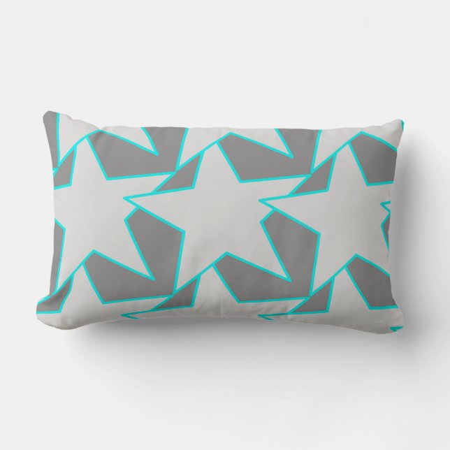Modern Star Geometric - grijs en turquoise Kussen (Voorkant)