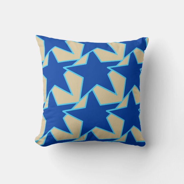 Modern Star Geometric - kobalt blauw en taupe Kussen (Voorkant)