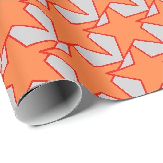 Modern Star Geometric - koraal oranje en grijs Cadeaupapier (Rol Hoek)
