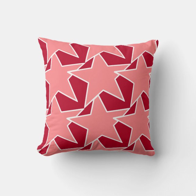 Modern Star Geometric - koraalroze en rood Kussen (Voorkant)