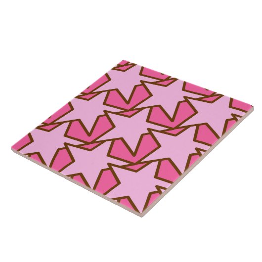 Modern Star Geometric Pattern, Coral & Pastel Pink Tegeltje (Zijkant)