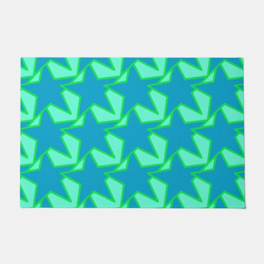 Modern Star Geometric Pattern, Jade Green en Blue Deurmat (Voorkant)