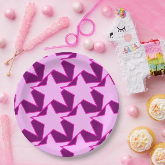 Modern Star Geometric - roze en amethyst paars Papieren Bordje (Feest)