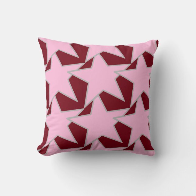 Modern Star Geometric - roze en Bourgogne Kussen (Voorkant)