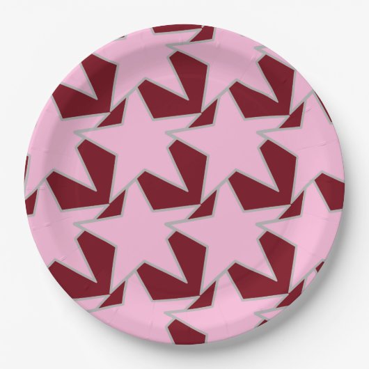 Modern Star Geometric - roze en Bourgogne Papieren Bordje (Voorkant)