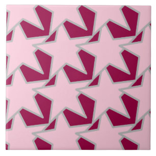 Modern Star Geometric - roze en Bourgogne Tegeltje