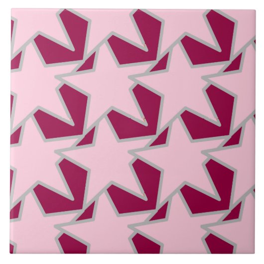 Modern Star Geometric - roze en Bourgogne Tegeltje (Voorkant)