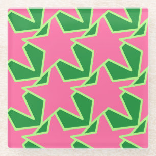 Modern Star Geometric - watermeloen roze en groen Glazen Onderzetter