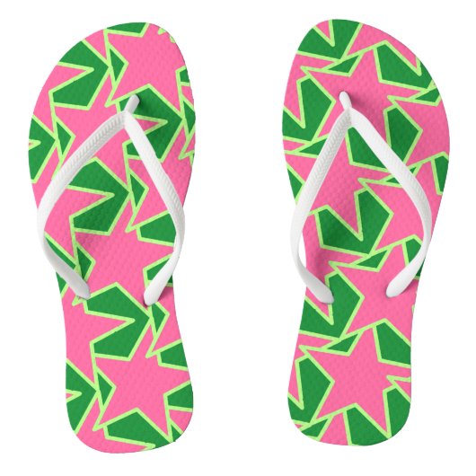 Modern Star Geometric - watermeloen roze en groen Teenslippers (Voetbed)