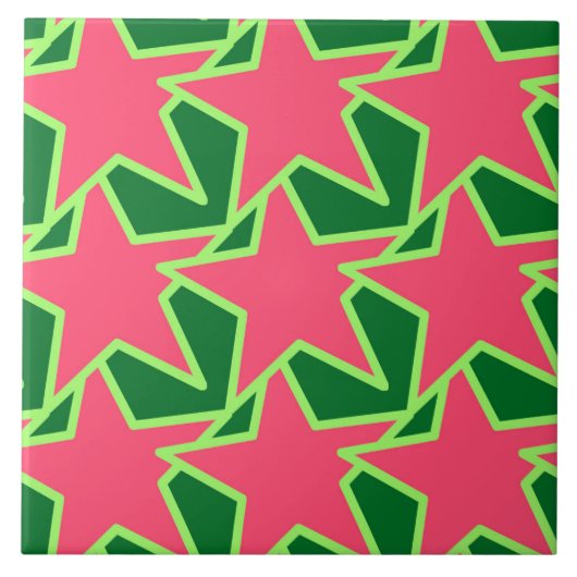 Modern Star Geometric, Watermelonroze en Groen Tegeltje (Voorkant)