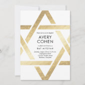 Modern Star Gold Foil Bat Mitzvah Uitnodiging (Voorkant)