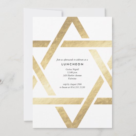 Modern Star Gold Foil Bat Mitzvah Uitnodiging (Achterkant)