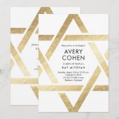 Modern Star Gold Foil Bat Mitzvah Uitnodiging (Voorkant / Achterkant)