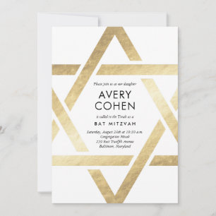 Modern Star Gold Foil Bat Mitzvah Uitnodiging