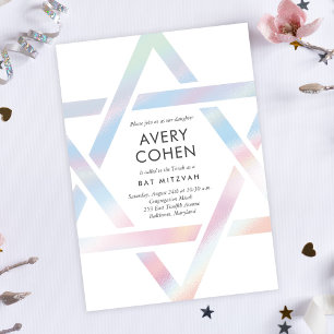 Modern Star Holographic Bat Mitzvah Kaart