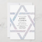 Modern Star Holographic Glitter Bat Mitzvah Kaart (Voorkant)