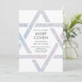 Modern Star Holographic Glitter Bat Mitzvah Kaart (Staand voorkant)