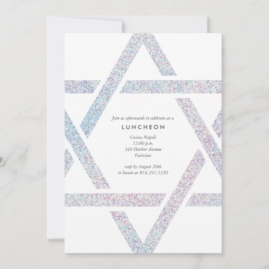 Modern Star Holographic Glitter Bat Mitzvah Kaart (Achterkant)