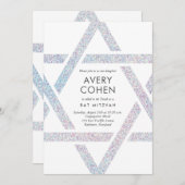 Modern Star Holographic Glitter Bat Mitzvah Kaart (Voorkant / Achterkant)