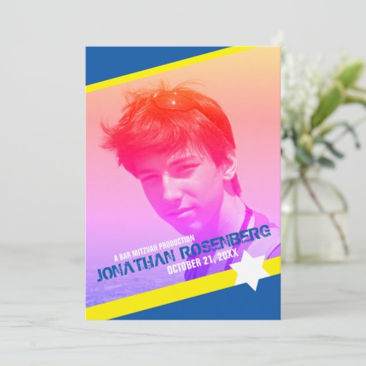 Modern Star van David Photo Bar Mitzvah Invitation Kaart (Staand voorkant)