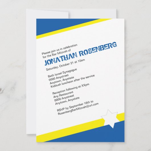 Modern Star van David Photo Bar Mitzvah Invitation Kaart (Achterkant)