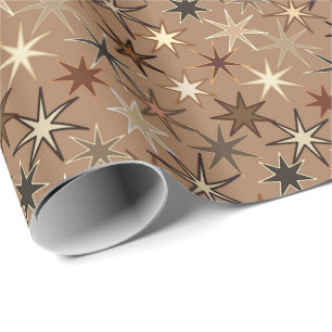 Modern Starburst Print, Coffee Brown en Beige Cadeaupapier