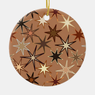 Modern Starburst Print, Coffee Brown en Beige Keramisch Ornament