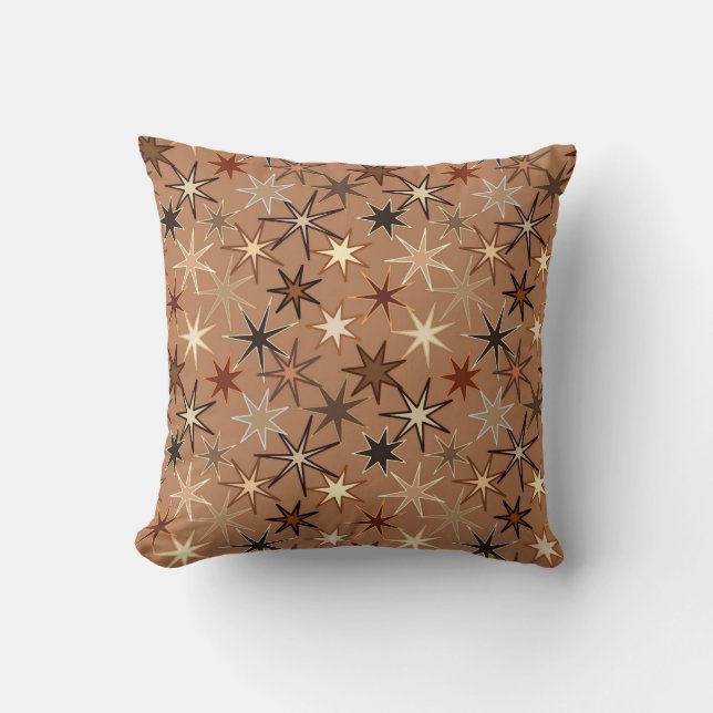 Modern Starburst Print, Coffee Brown en Beige Kussen (Voorkant)